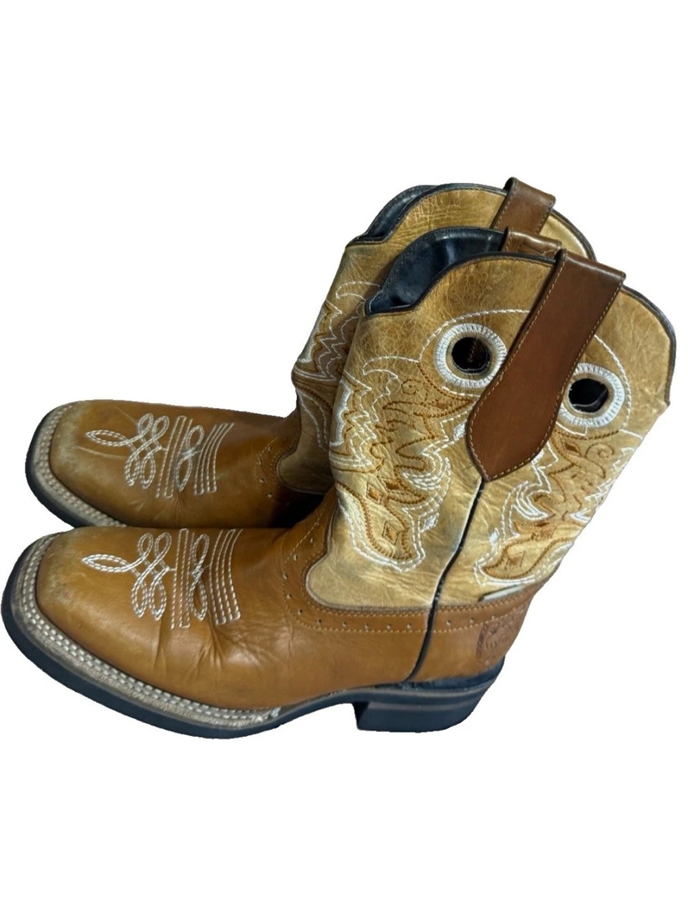 Rodeo Men's Size 9 Western Cowboy Boots Tan Leather Wide Square Toe Work Boot